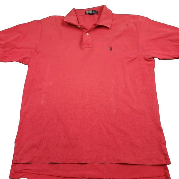 Ralph Lauren Mens L Shirt Polo Short Sleeve Black Label Red‎ with Pony-ISSUE - Picture 1 of 12